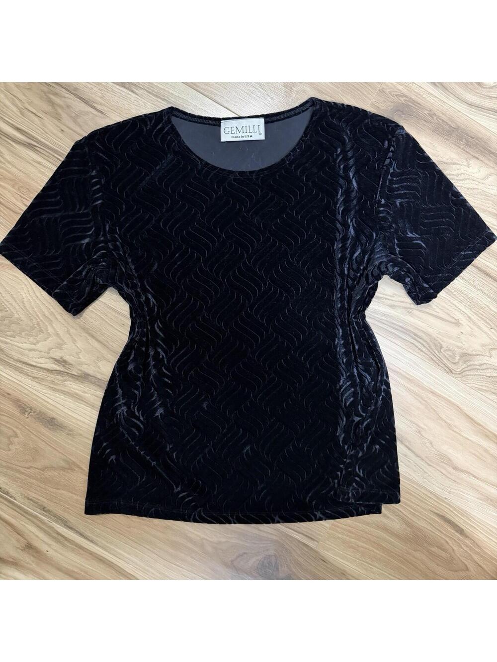 Vintage Gemilli Black Burnout Velvet Top Made in USA M 90s Whimsigoth